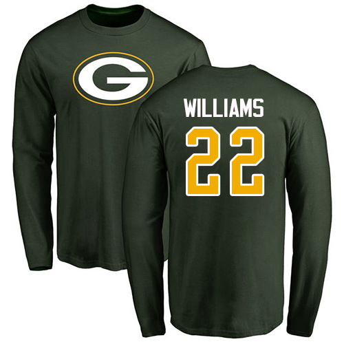 Men Green Bay Packers Green #22 Williams Dexter Name And Number Logo Nike NFL Long Sleeve T Shirt